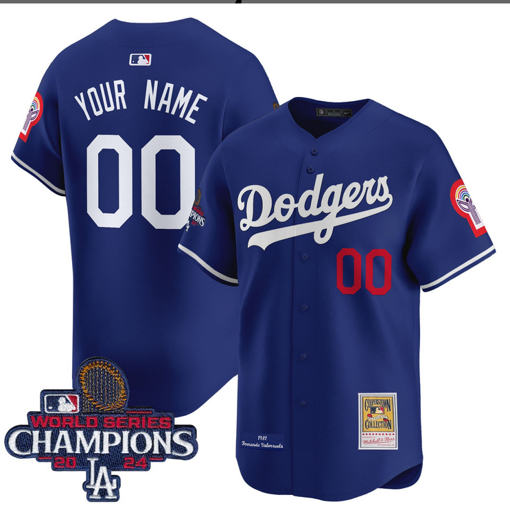 Men MLB Los Angeles Dodgers Custom blue 2024 World Series Champions Patch Cooperstown Jersey style 4